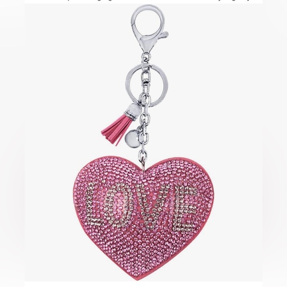 Sparkling Rhinestone Heart Keychain. Pink with Silver Accents - Picture 2 of 5